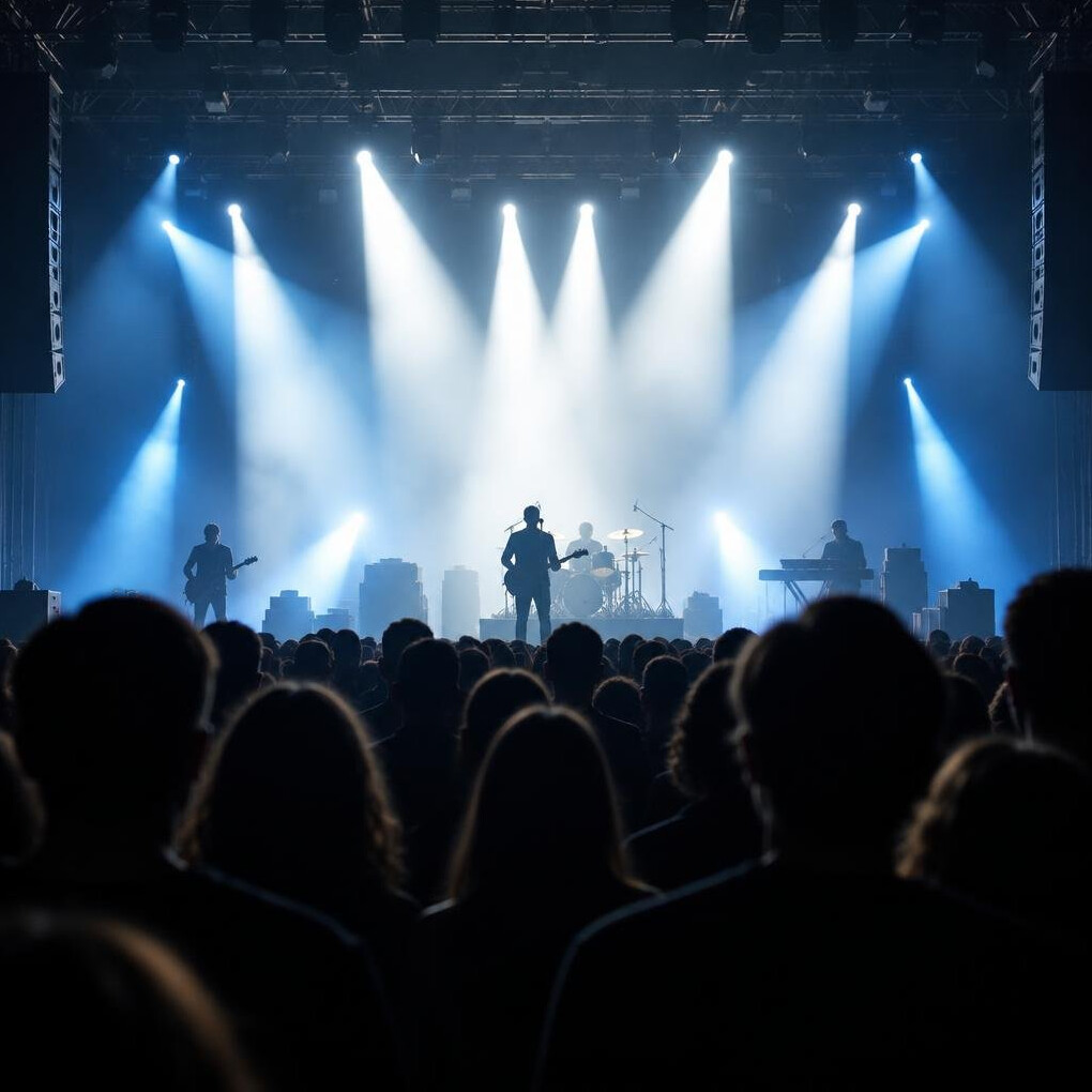 Concert hall with spotlights seen from the audience
