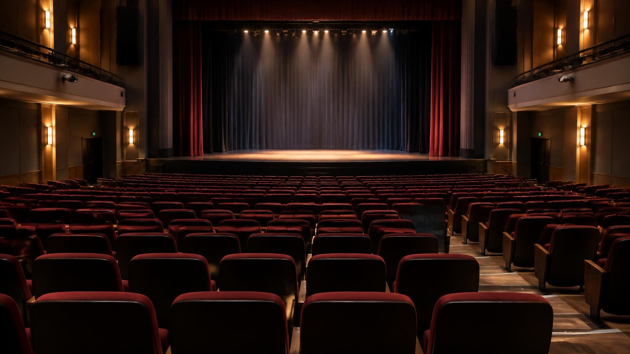 Empty theatre auditorium with red seats