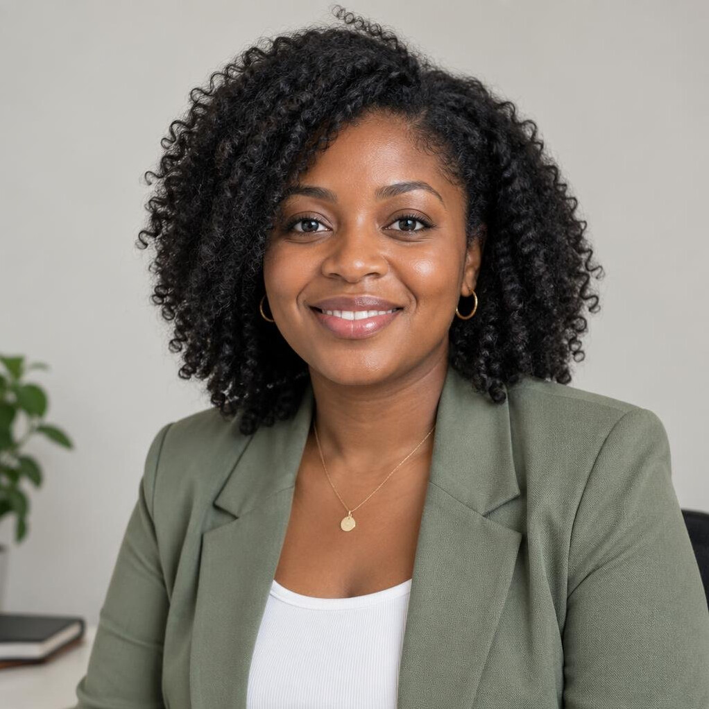 Portrait of a smiling woman with curly hair