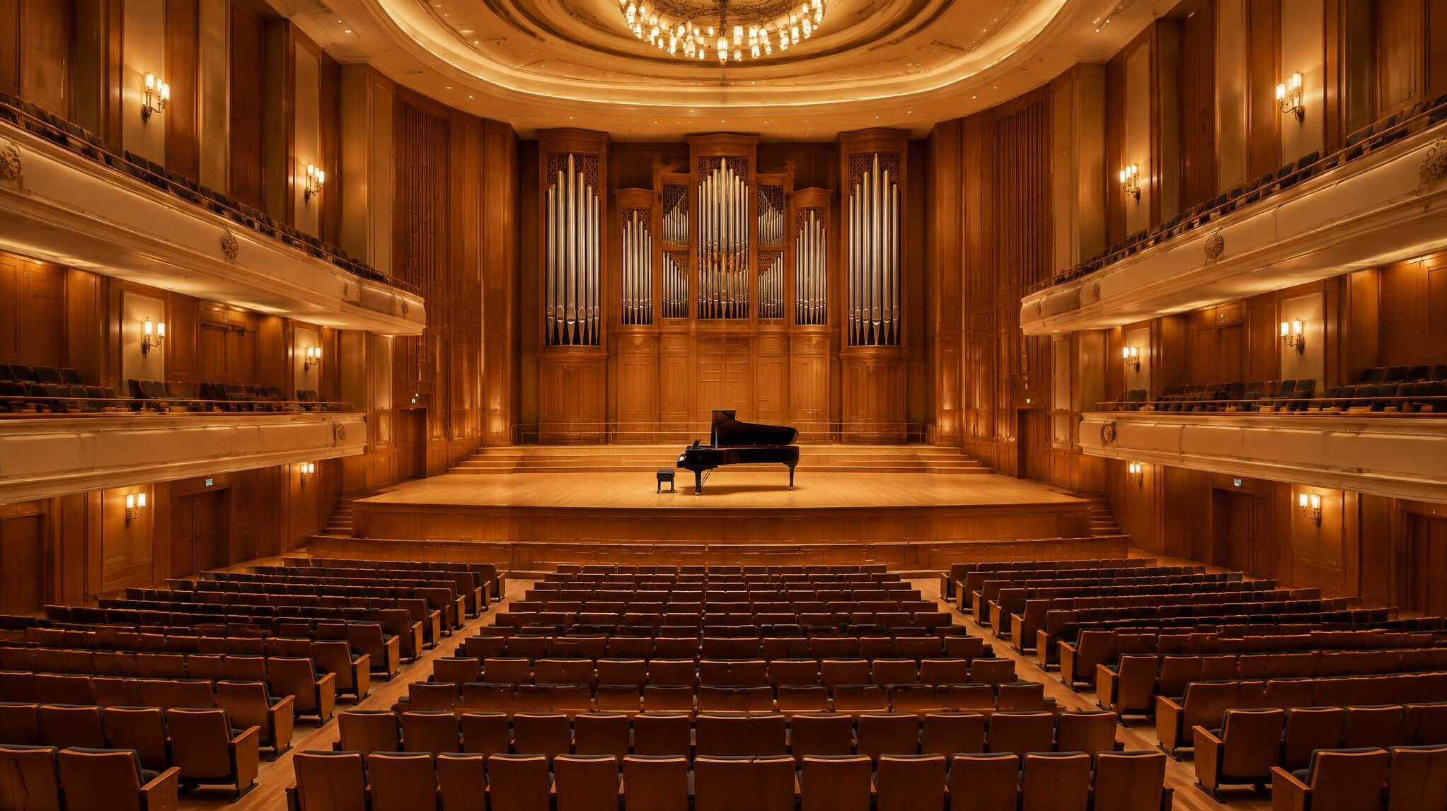 Concert hall interior with warm lighting
